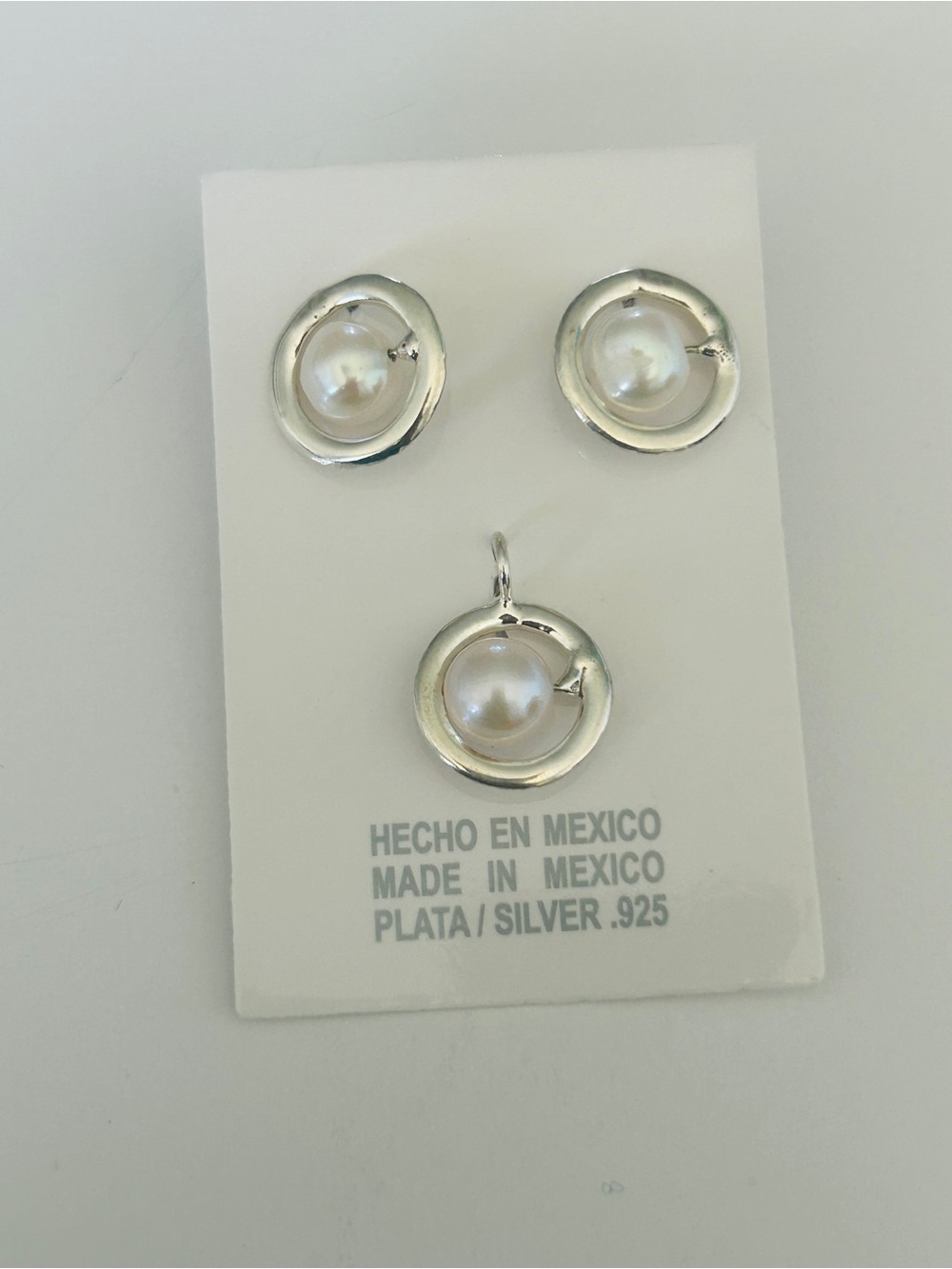 Taxco Mexico .925 Sterling Silver Pearl Earrings & Pendant Set 4.30g